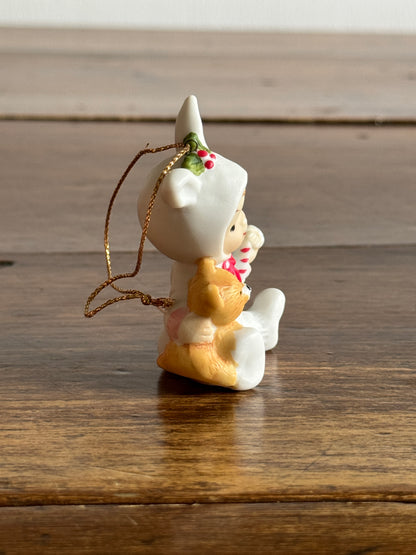 Vintage Ceramic Bunny Child with Bear Ornament