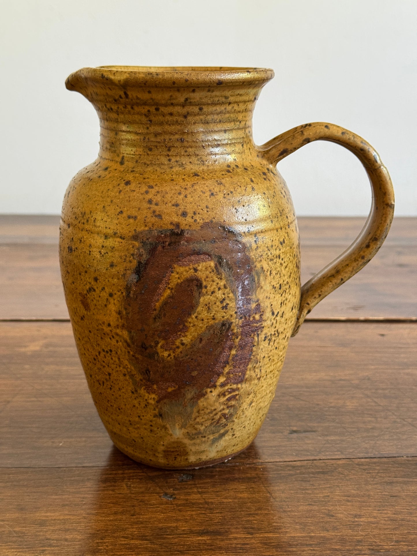 Vintage Large Pottery Pitcher Vase with Brown Tones and Speckling