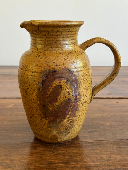 Vintage Large Pottery Pitcher Vase with Brown Tones and Speckling