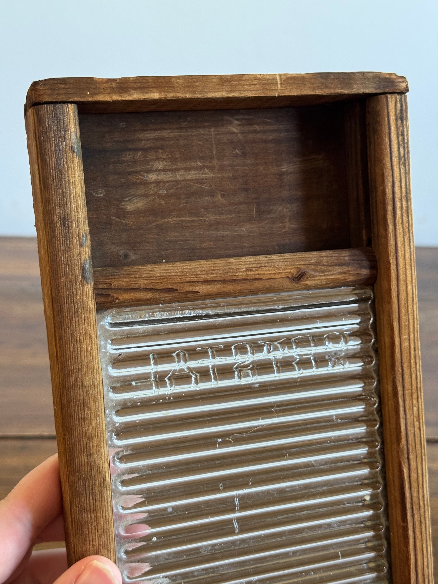 Vintage Small Child Size Wood and Glass Crystal Washboard