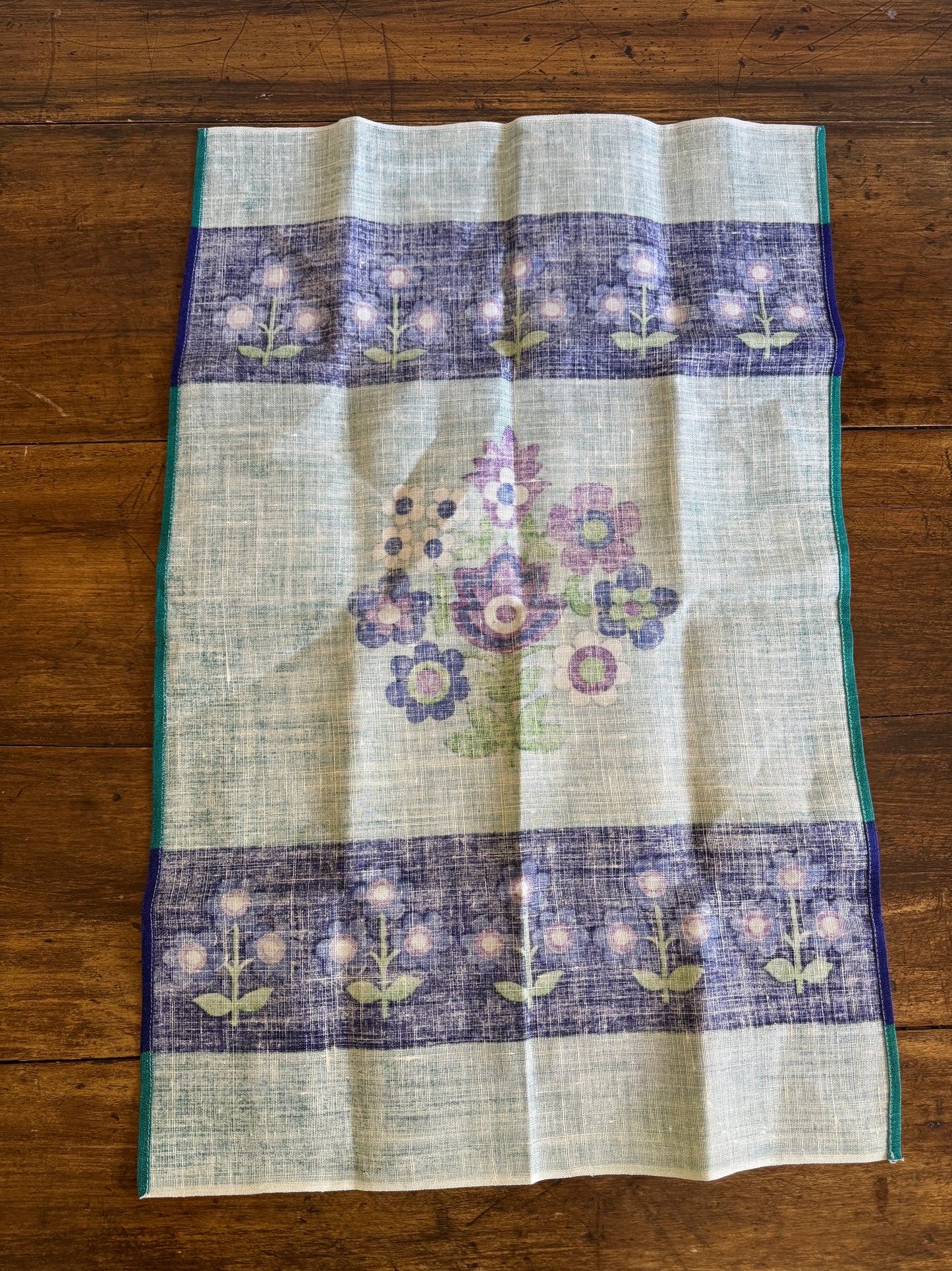 Purple Flower Linen Kitchen Cloth Designed by Leslie Jones for Richardsons - Made in Ireland