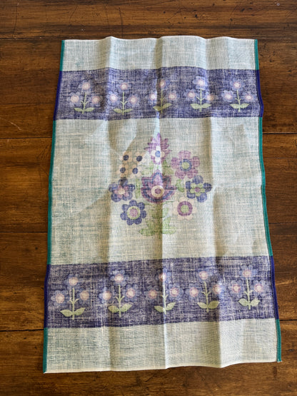 Purple Flower Linen Kitchen Cloth Designed by Leslie Jones for Richardsons - Made in Ireland