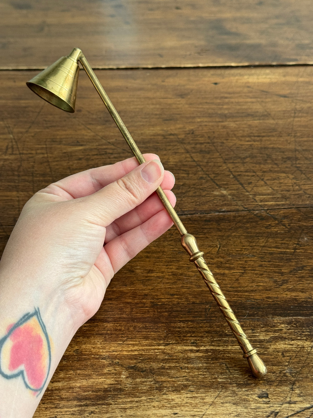 Vintage Brass Candle Snuffer with Thicker Swirled Handle