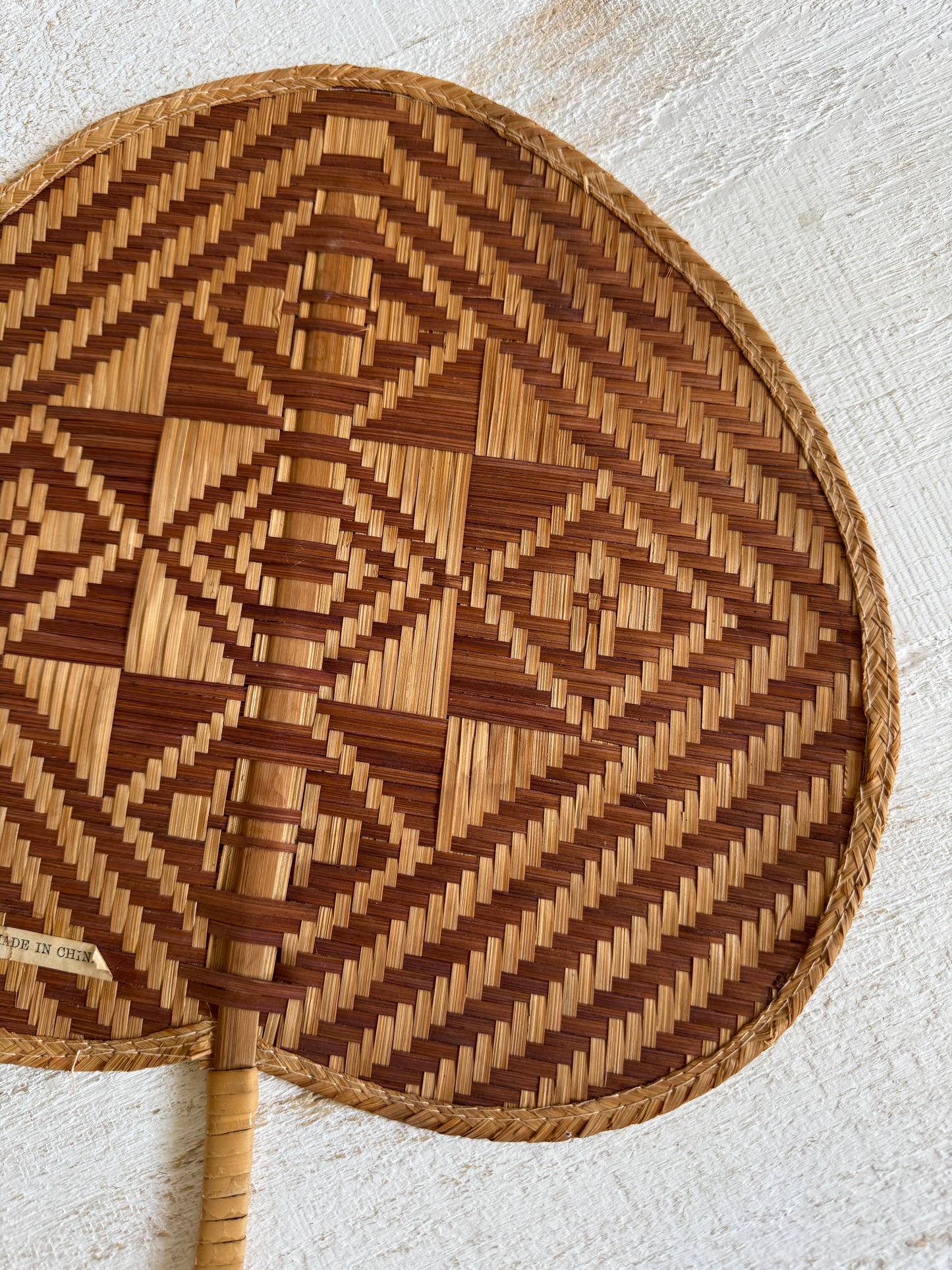 Vintage Natural Woven Hand Fan or Wall Decor - Handheld Boho Fan