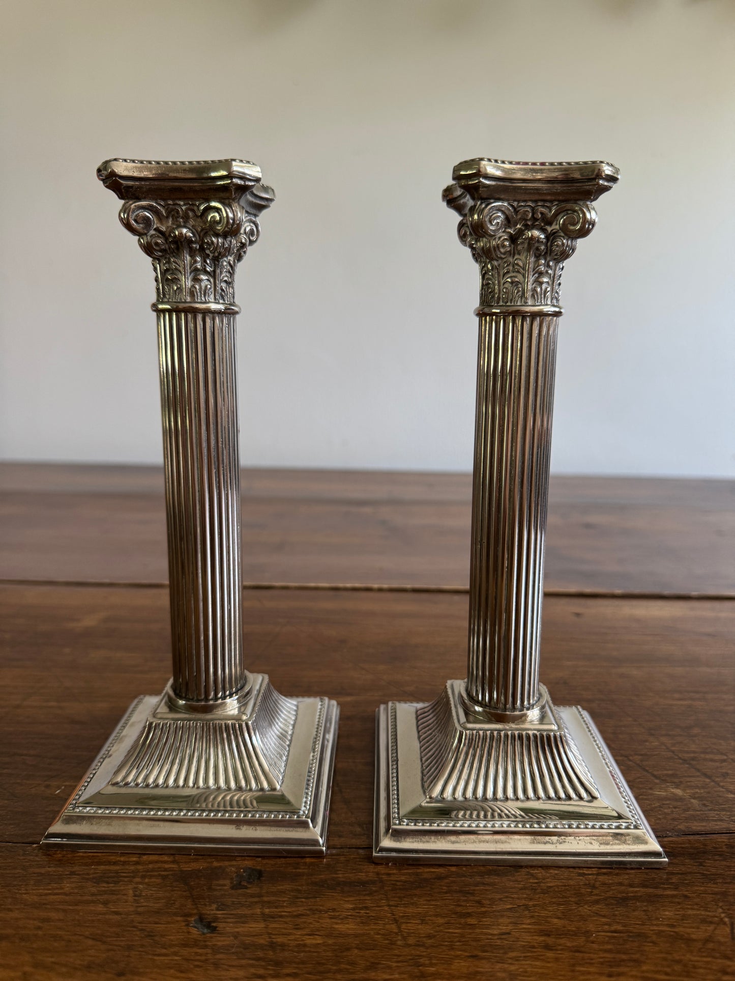 Silver Plated Column Candleholders - Greek Column Candle Holder Pair
