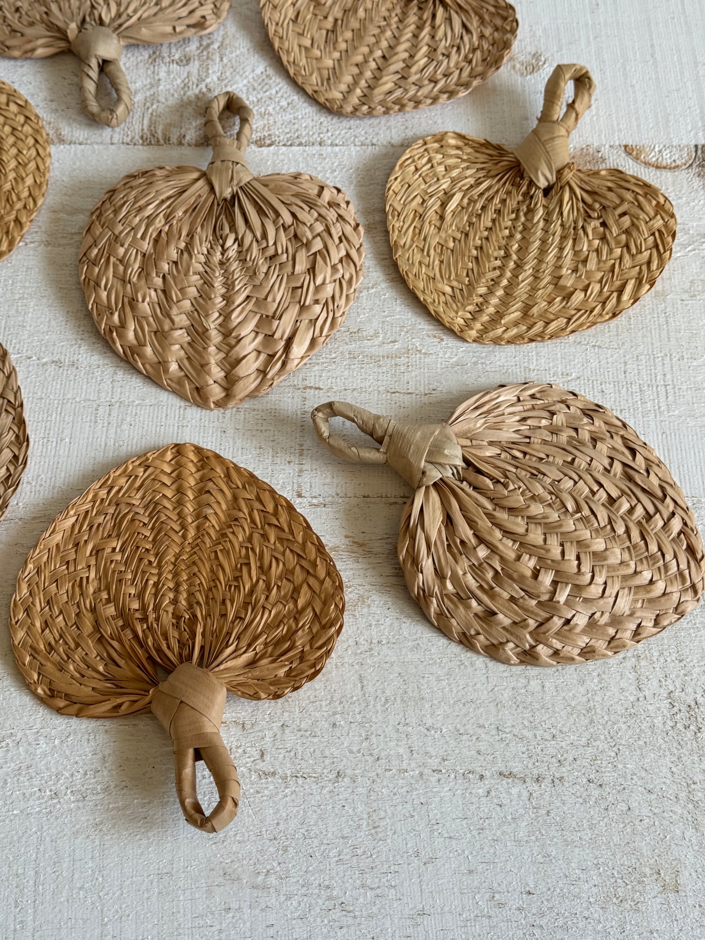 Vintage Lot of Natural Woven Hand Fan Wall Decor - Handheld Boho Mini Fans
