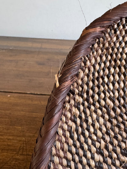 Vintage Woven African Flat Style Basket with Detailed Weaving Design