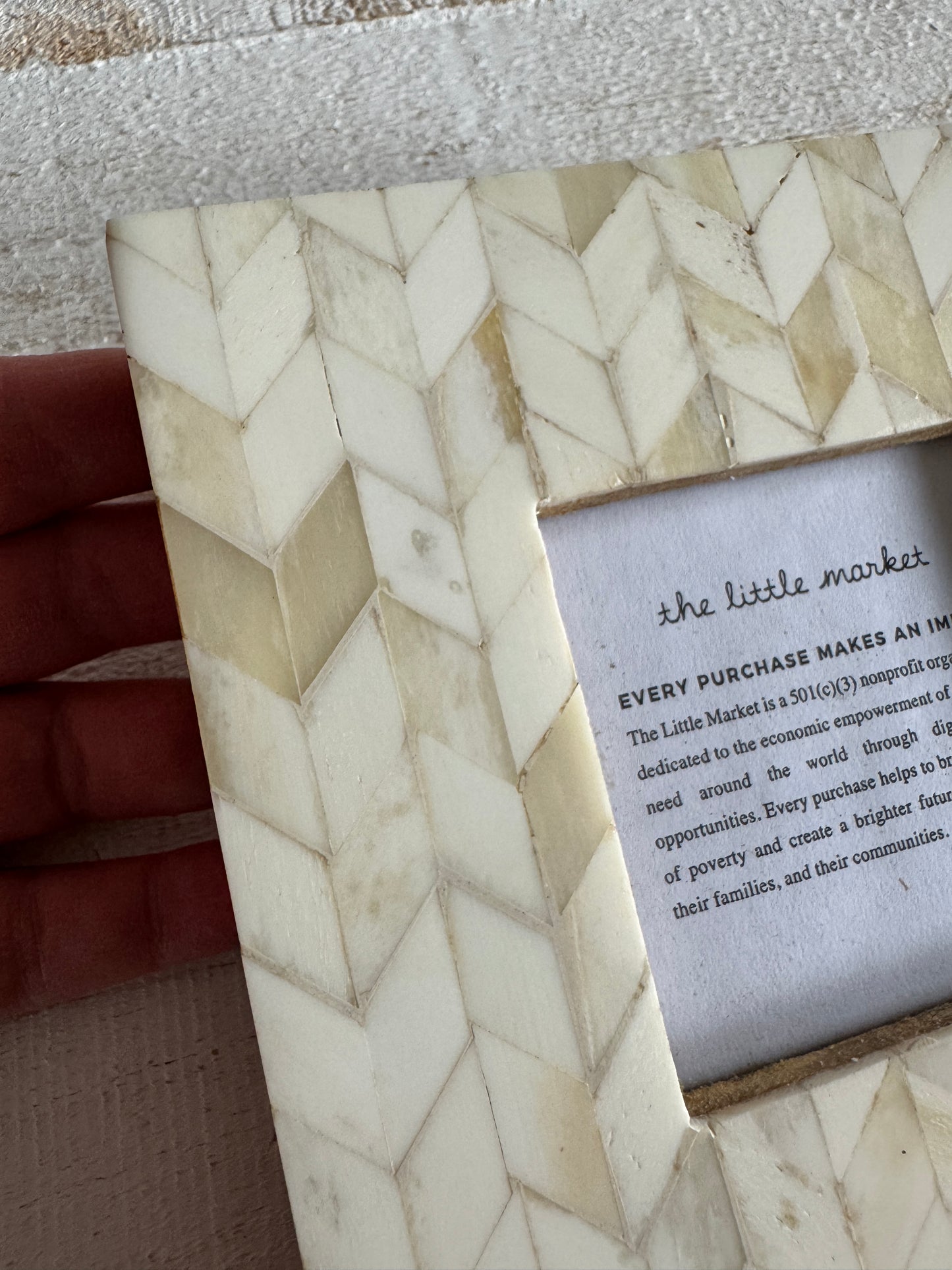 Little Market Inlay Bone Photo Frame with Herringbone Design
