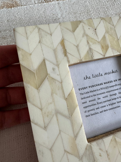 Little Market Inlay Bone Photo Frame with Herringbone Design