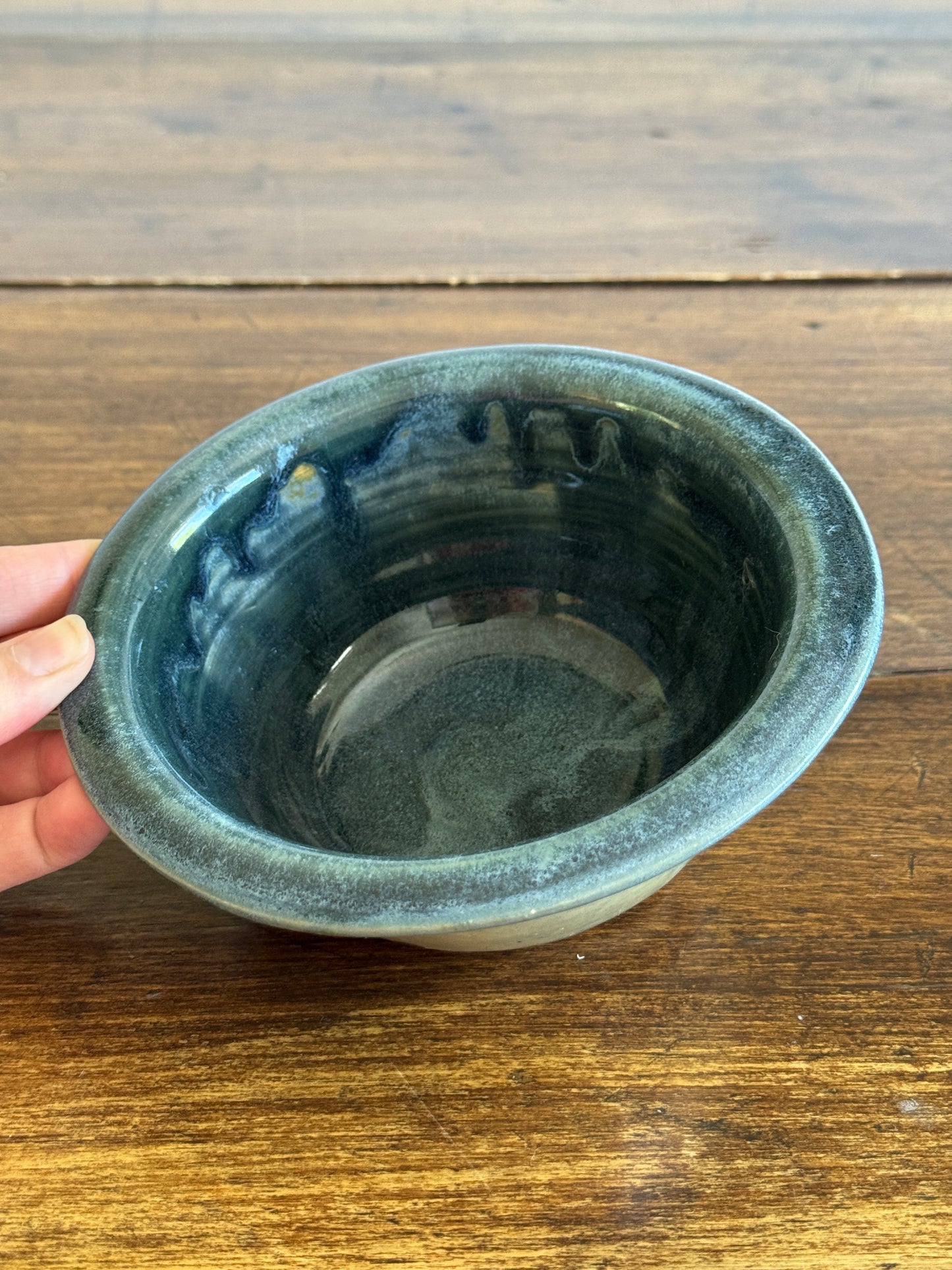 Small Hand Crafted Pottery Blue Green Bowl
