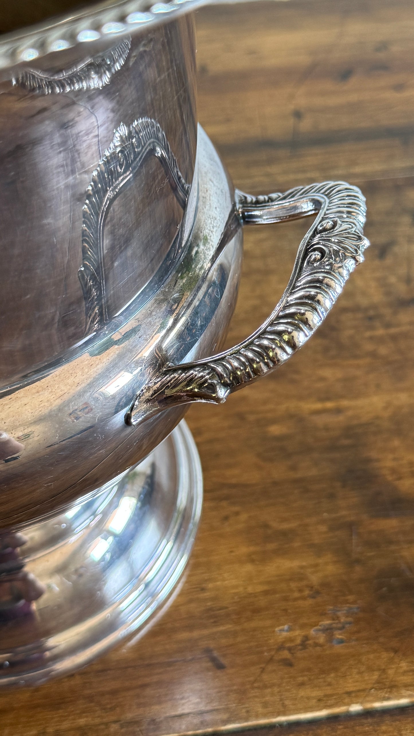 Vintage Silver Plated Champagne Ice Bucket with Double Handled and Fluted Design