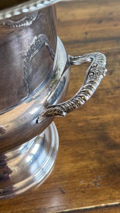 Vintage Silver Plated Champagne Ice Bucket with Double Handled and Fluted Design