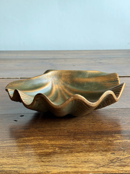 Pottery Shell Shaped Bowl with Faux Metal/Patina Finish - Made in Mexico