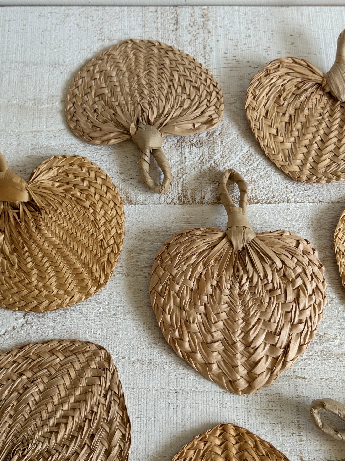 Vintage Lot of Natural Woven Hand Fan Wall Decor - Handheld Boho Mini Fans