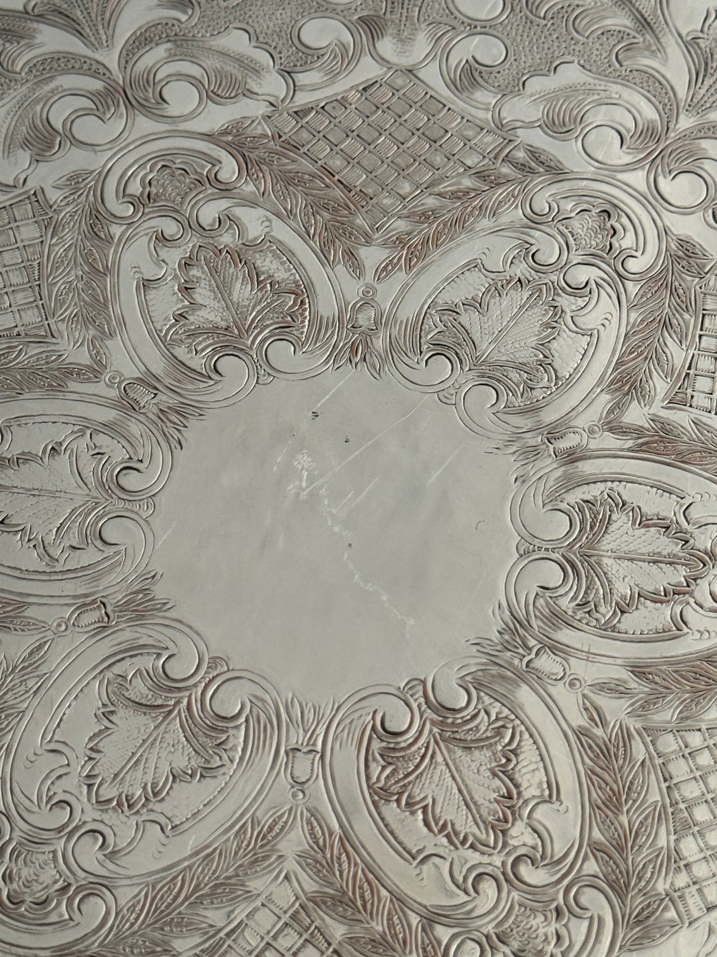 Large Vintage Viking Plate Silver E.P. on Copper Round Tray with Etched Detailing