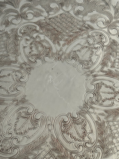 Large Vintage Viking Plate Silver E.P. on Copper Round Tray with Etched Detailing
