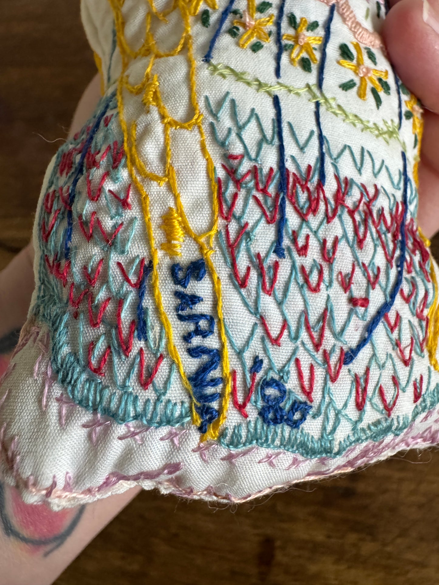Vintage Hand Crafted Stitched Angel Plush Toy with Colourful Embroidery