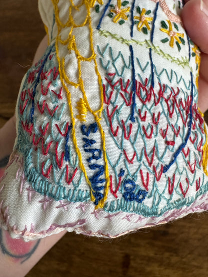 Vintage Hand Crafted Stitched Angel Plush Toy with Colourful Embroidery