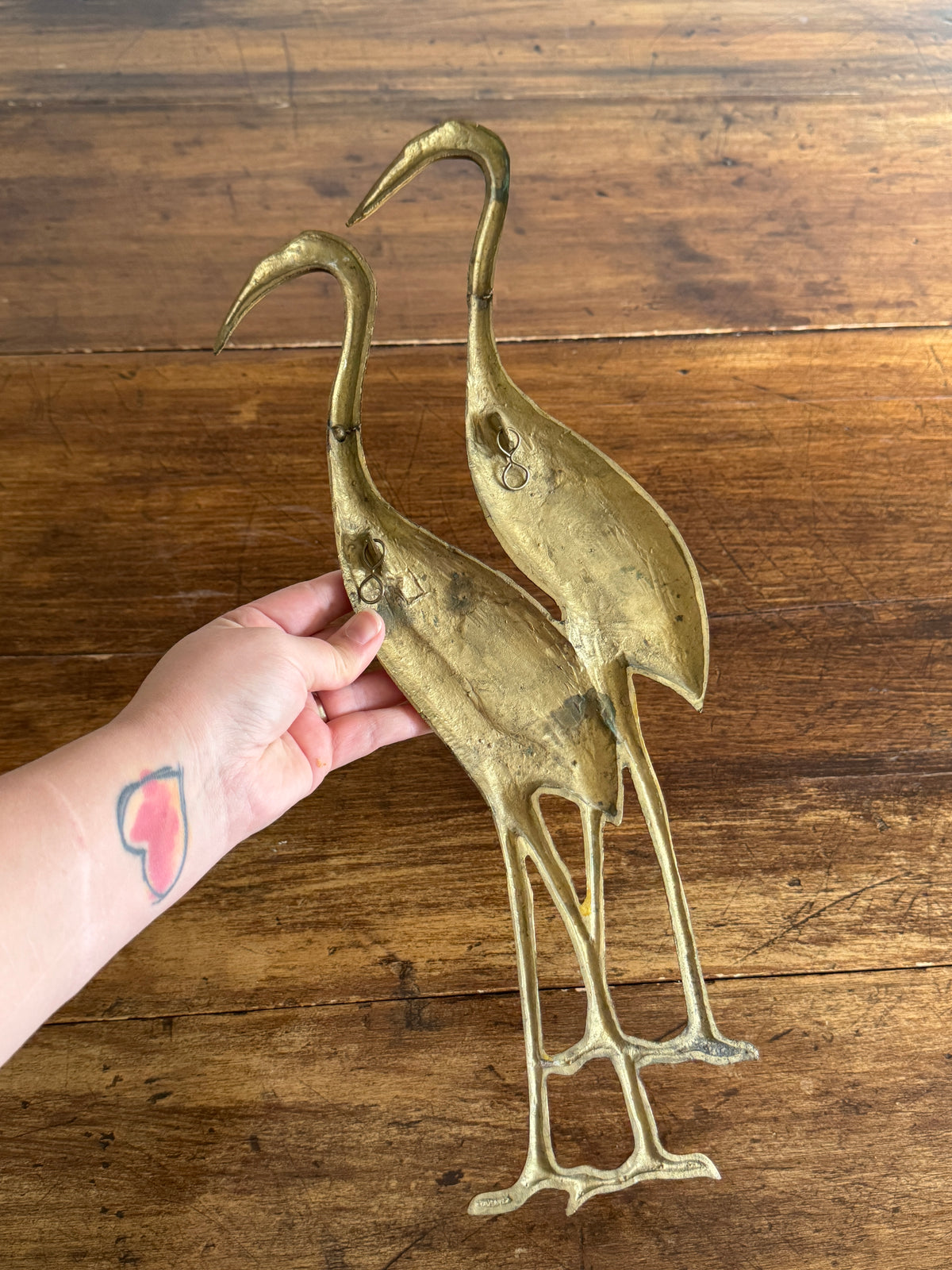 Vintage Brass Mid Century Bird Wall Hanger - Lacquered Brass Crane, Heron, Ibis Birds