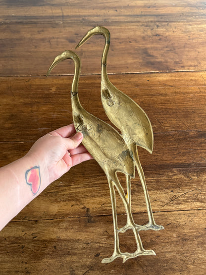 Vintage Brass Mid Century Bird Wall Hanger - Lacquered Brass Crane, Heron, Ibis Birds