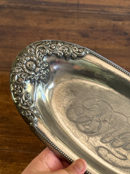 Vintage Silver Plated Bread Dish with Lovely BREAD Word Engraving