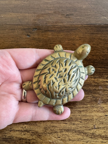 Vintage Small Brass Flat Turtle Figurine
