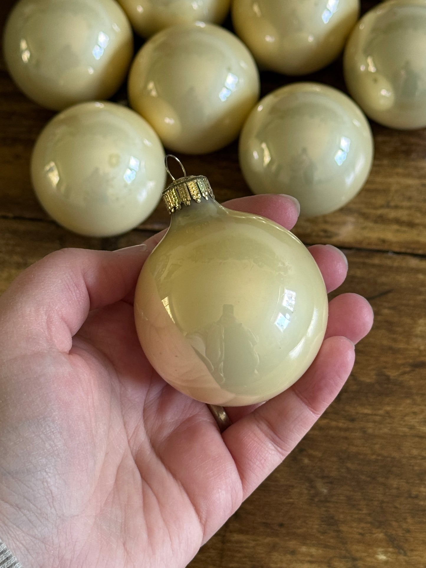 Vintage Light Cream Glass Christmas Ornament