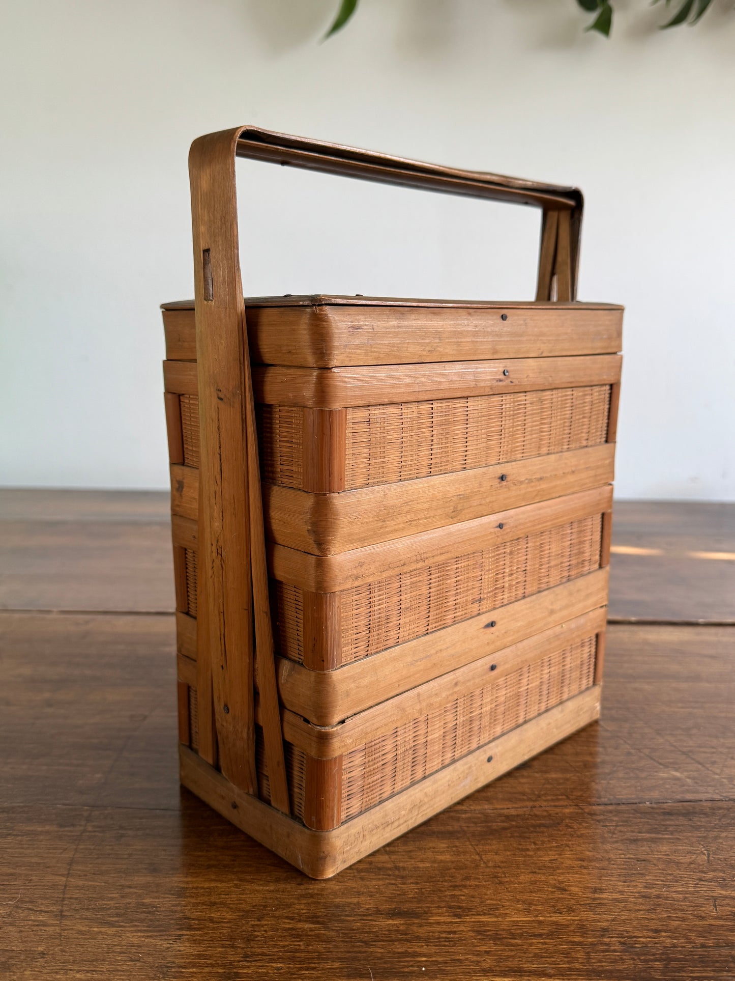 Vintage Woven Wicker Stacking Box Basket - Tiered Sewing Basket