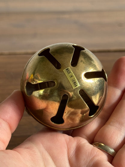 Vintage Brass Holiday Bell Ornament with Faux Holly Decor