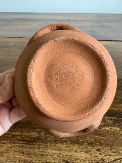 Terracotta Small Bowl with Double Handle and Organic Texture
