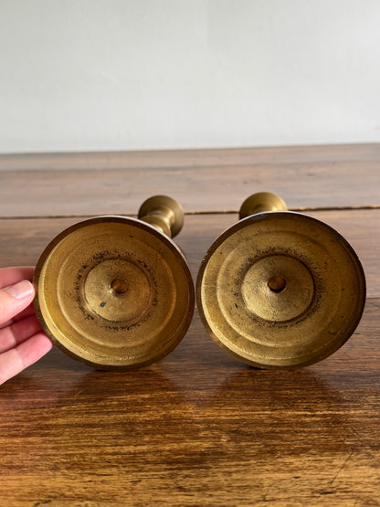 Vintage Heavy Brass Candleholder Pair with Rounded Bases