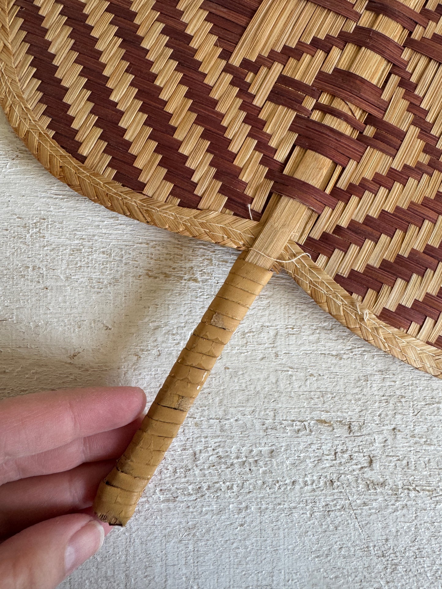 Vintage Natural Woven Hand Fan or Wall Decor - Handheld Boho Fan
