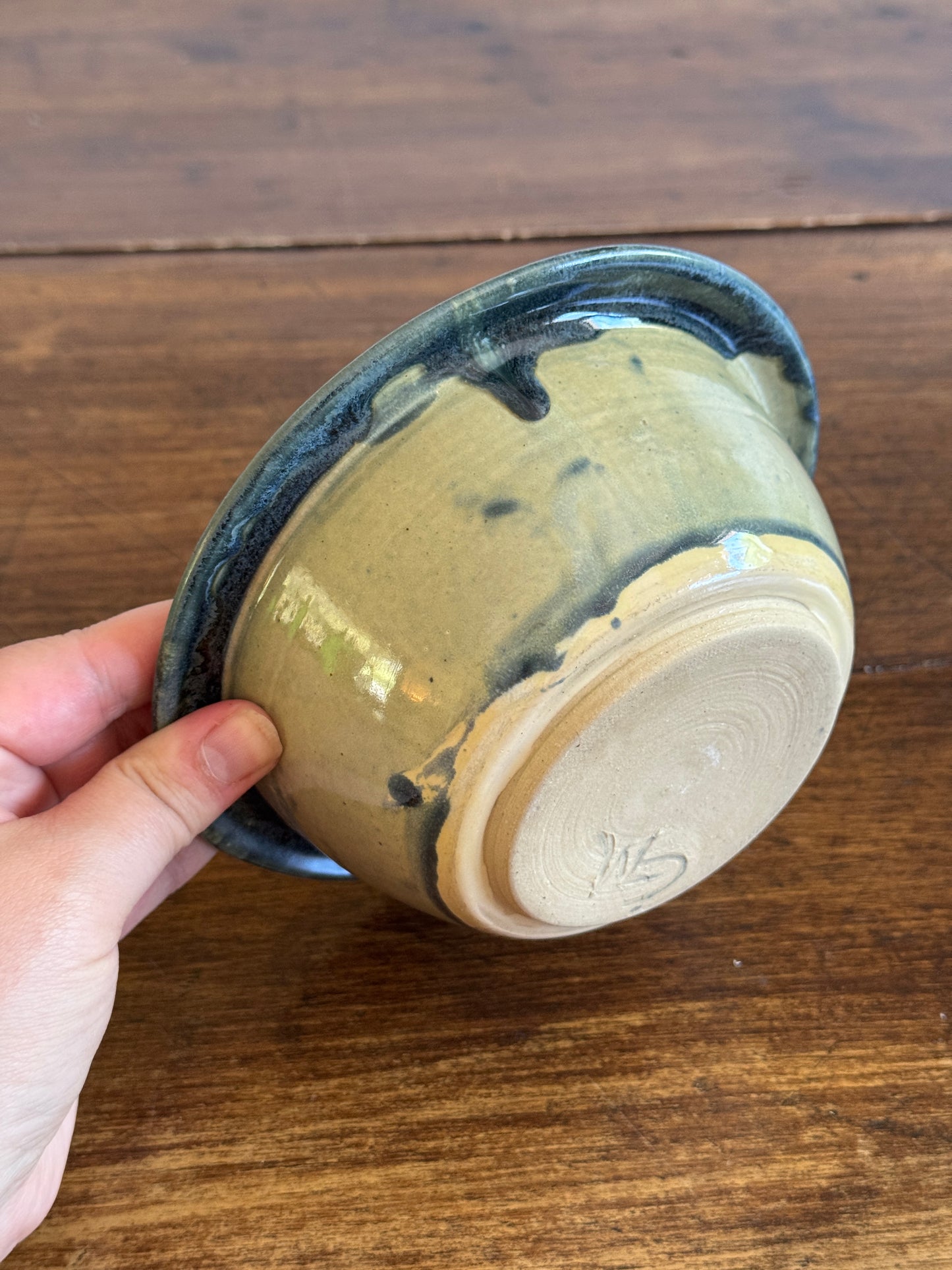 Small Hand Crafted Pottery Blue Green Bowl