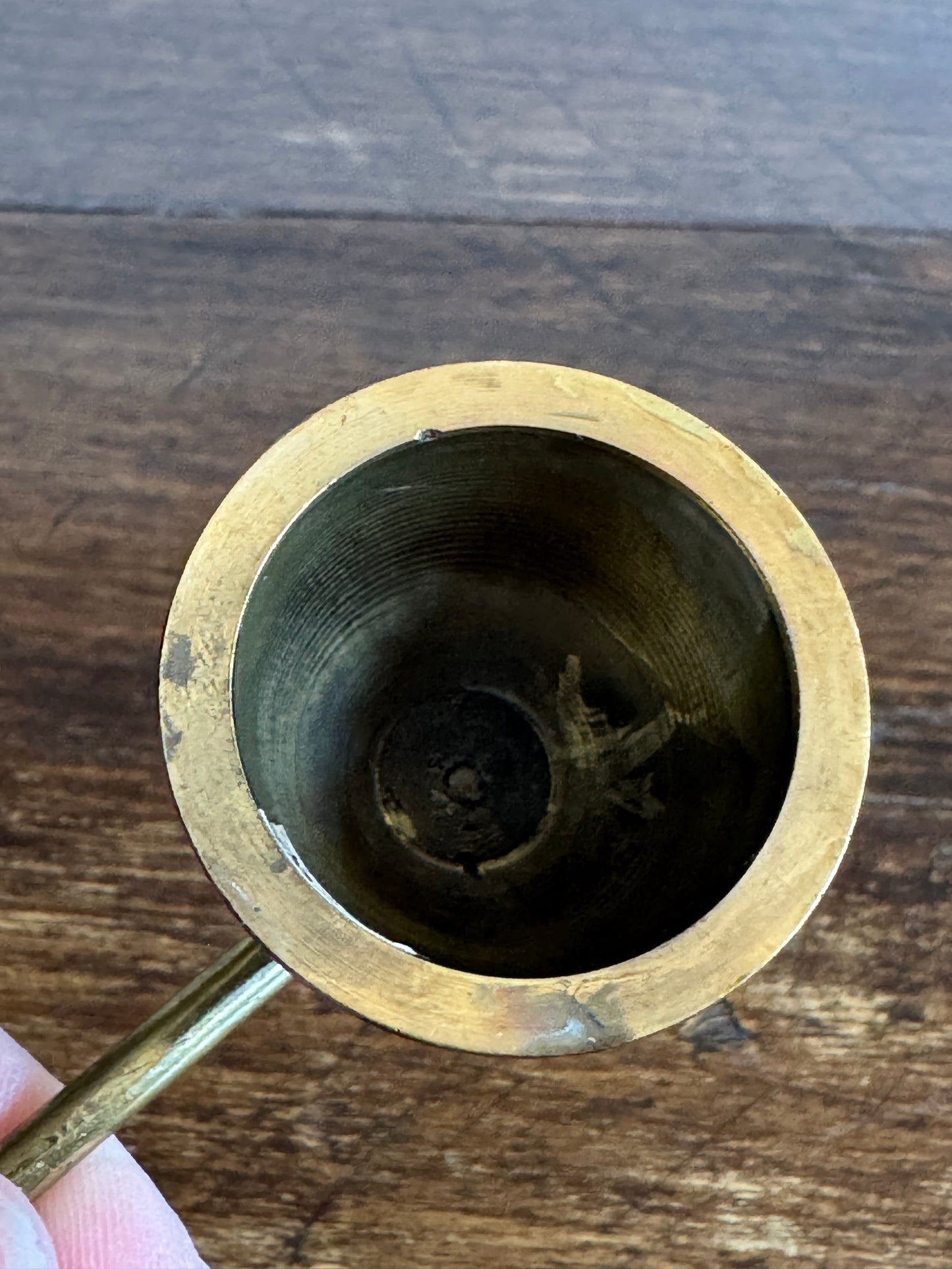 Vintage Brass Candle Snuffer with Fixed Cup and Twisted Post Design