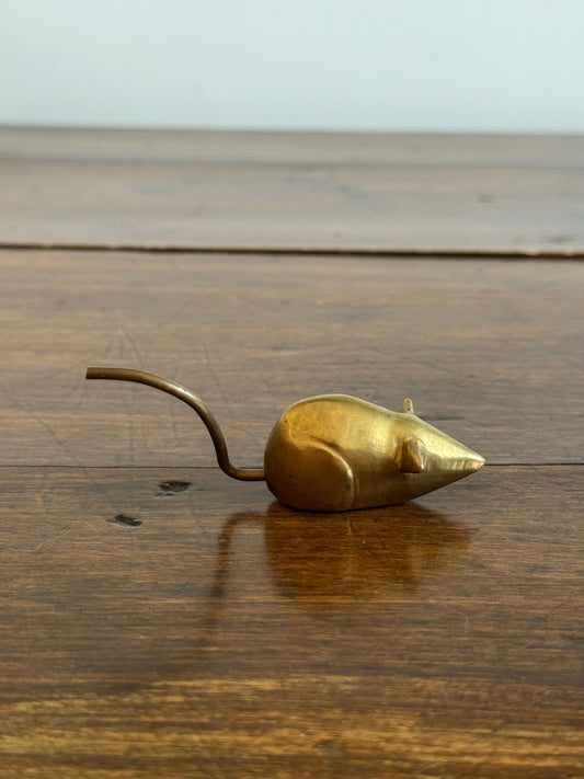 Vintage Brass Mouse Figurine with Thin Tail