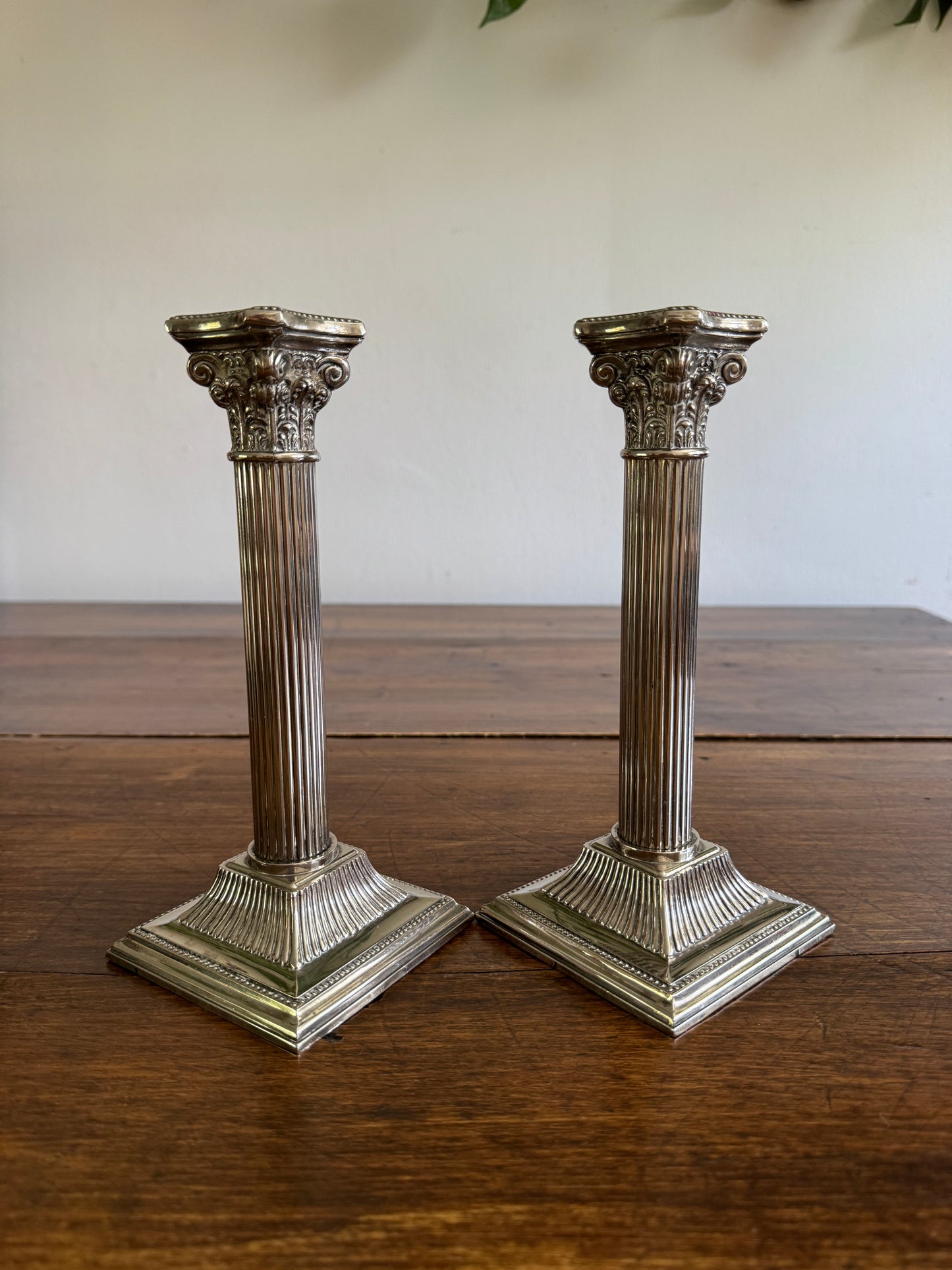 Silver Plated Column Candleholders - Greek Column Candle Holder Pair