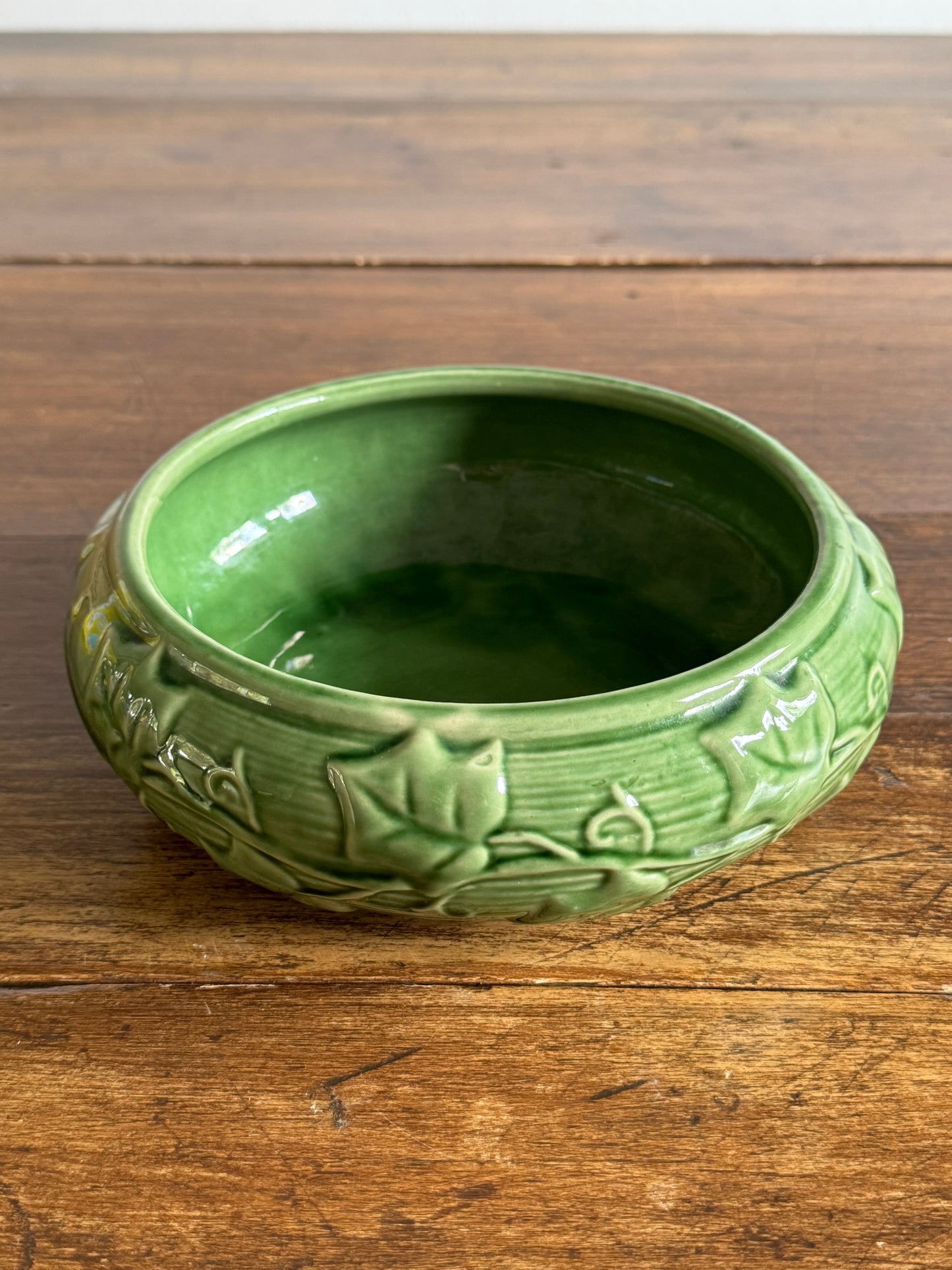 Vintage Shawnee Pottery Shallow Bowl with Ivy Leaf Print