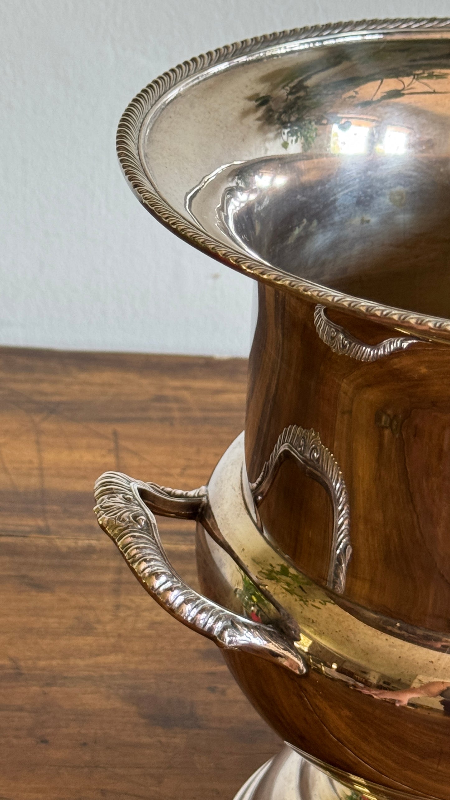 Vintage Silver Plated Champagne Ice Bucket with Double Handled and Fluted Design