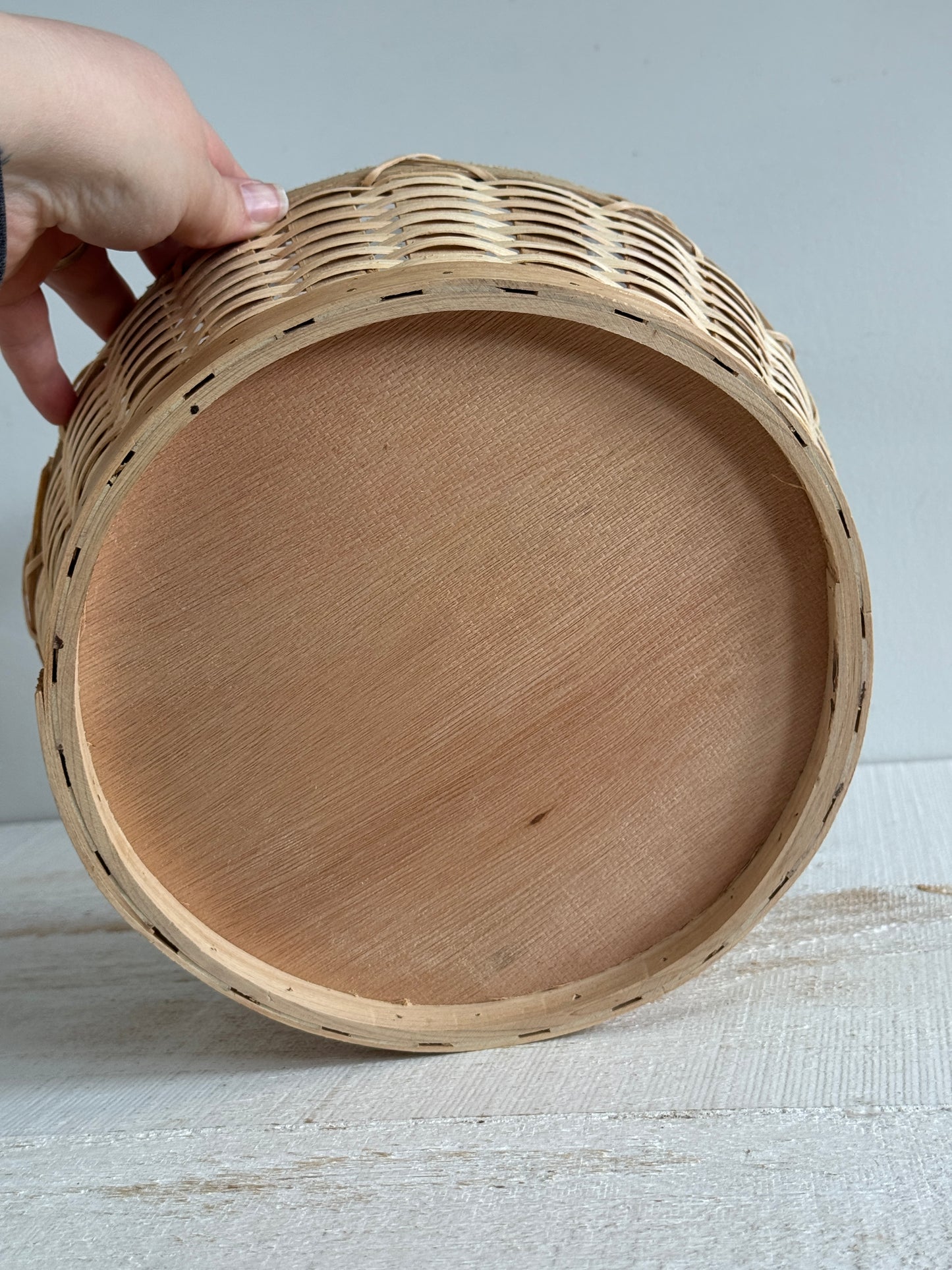 Vintage Woven Wicker Handled Basket with Plastic Lining