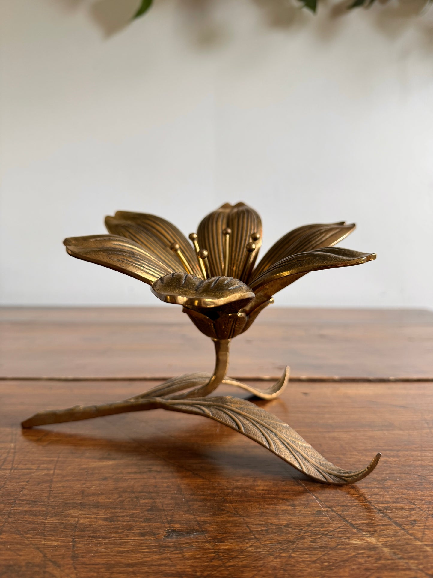 Vintage Brass Large Flower Figurine with Removeable Personal Ashtrays
