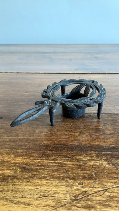Vintage Cast Iron Trivet Warmer with Raised Feet and Tealight Candle Holder - Made in Japan