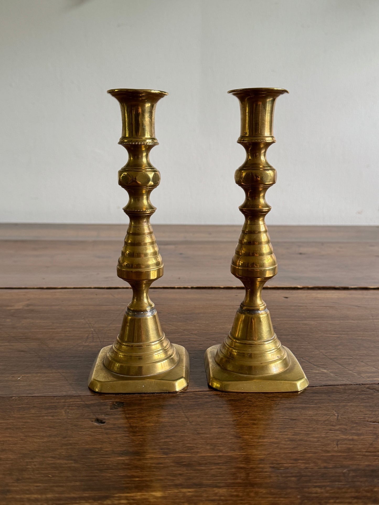 Vintage English Brass Candleholders Mixed Pair