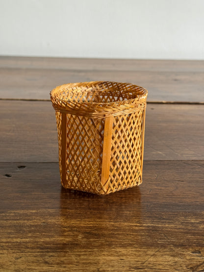 Small/Miniature Rattan Basket Holder with Hexagon Base