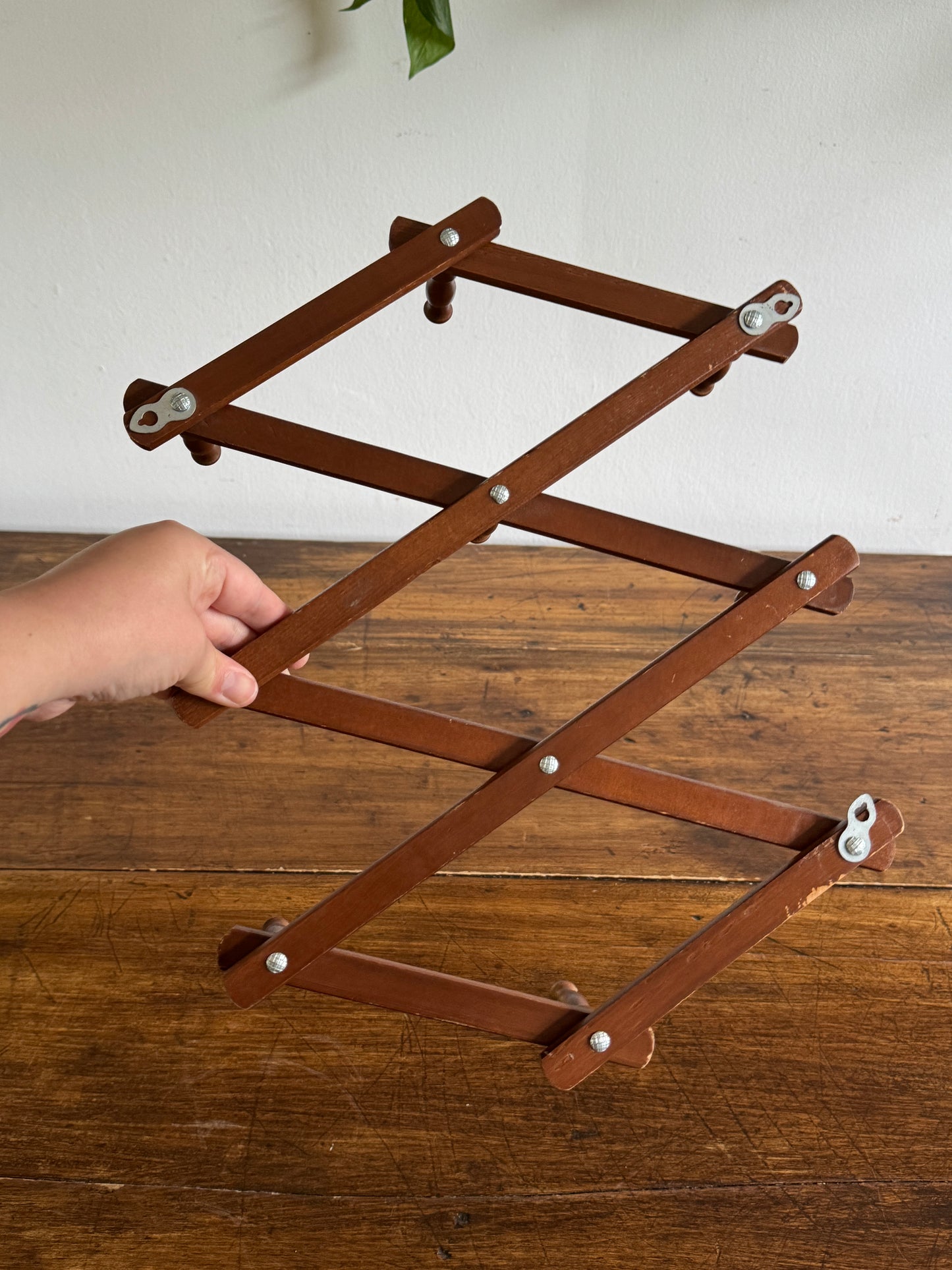 Vintage Expandable Brown Accordion Peg Rack