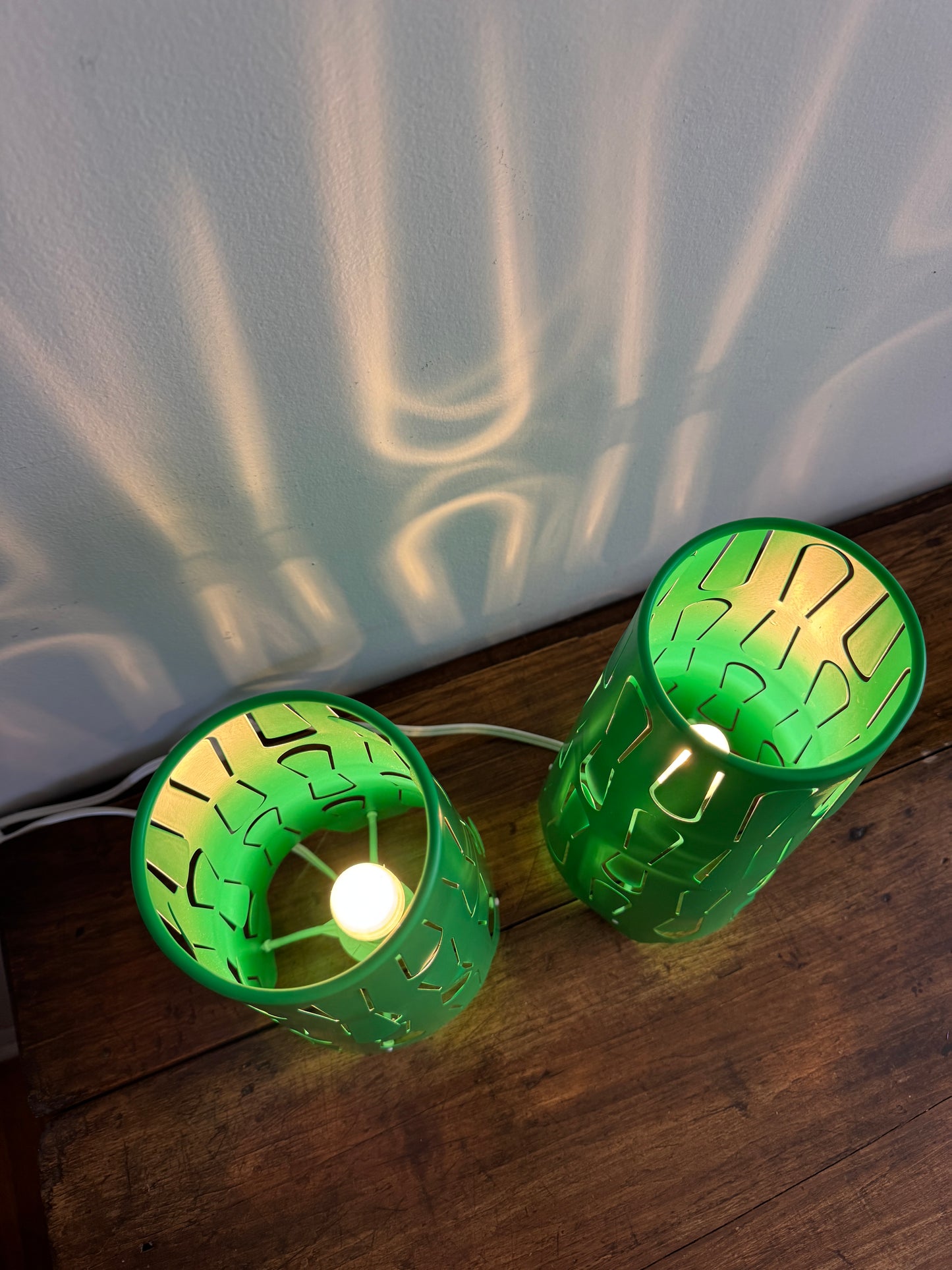 Pair of Vintage IKEA Lamps - Kajuta Retro Green Metal Cut Out Design Table Lamps