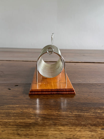 Vintage Dog Shaped Coil Letter Holder - Silver-Tone Metal on Wood Base