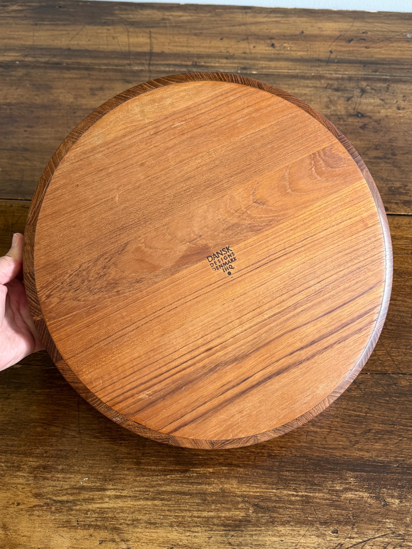 Large Round Dansk Wood Tray / Shallow Bowl - Made in Denmark