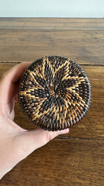 Miniature Woven Basket with Star Design and Neutral Colouring