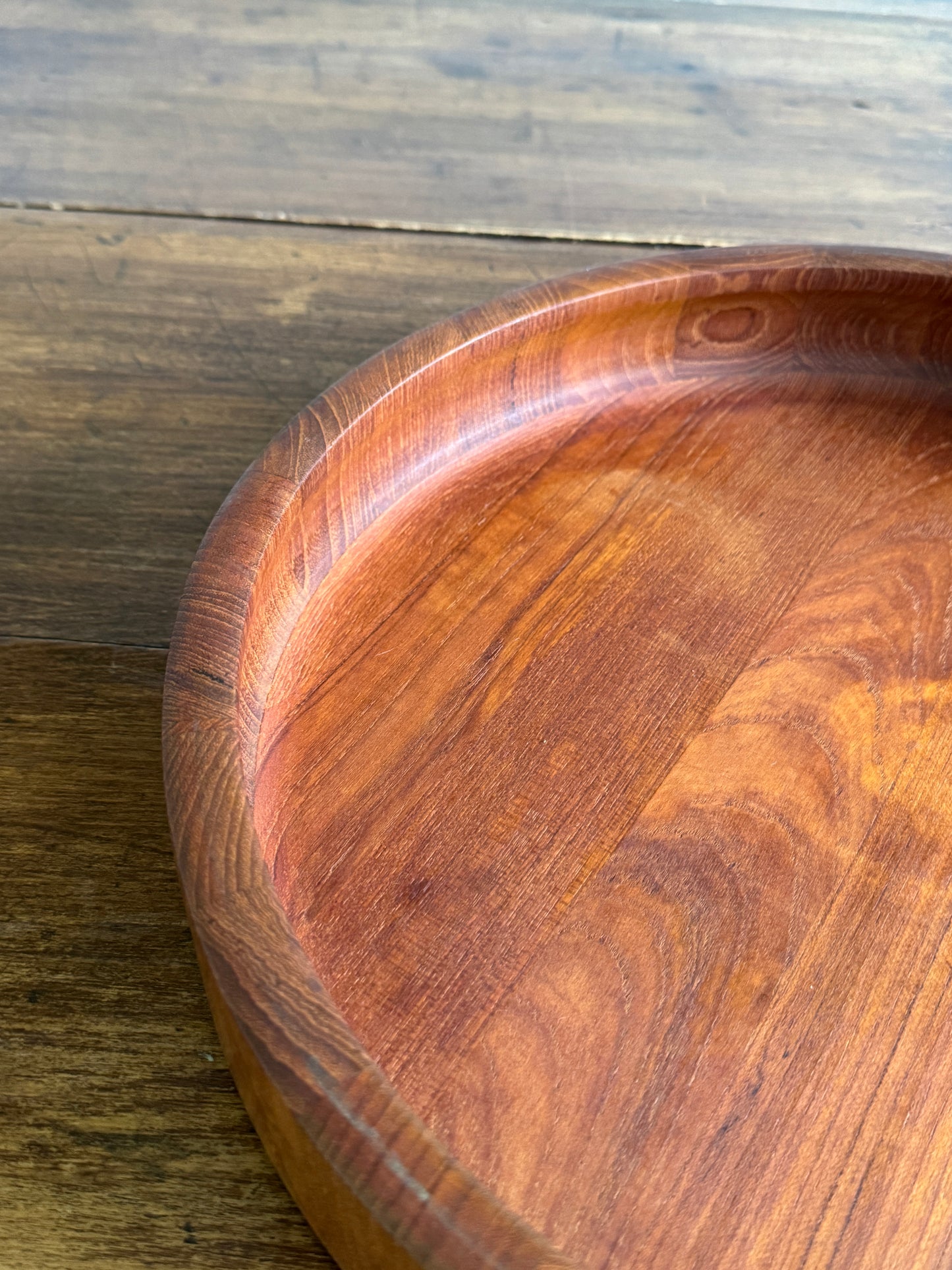 Large Round Dansk Wood Tray / Shallow Bowl - Made in Denmark