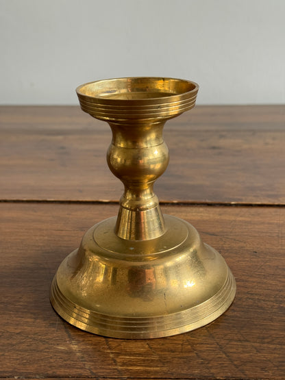 Vintage Heavy Brass Candle Holder with Glass Shade